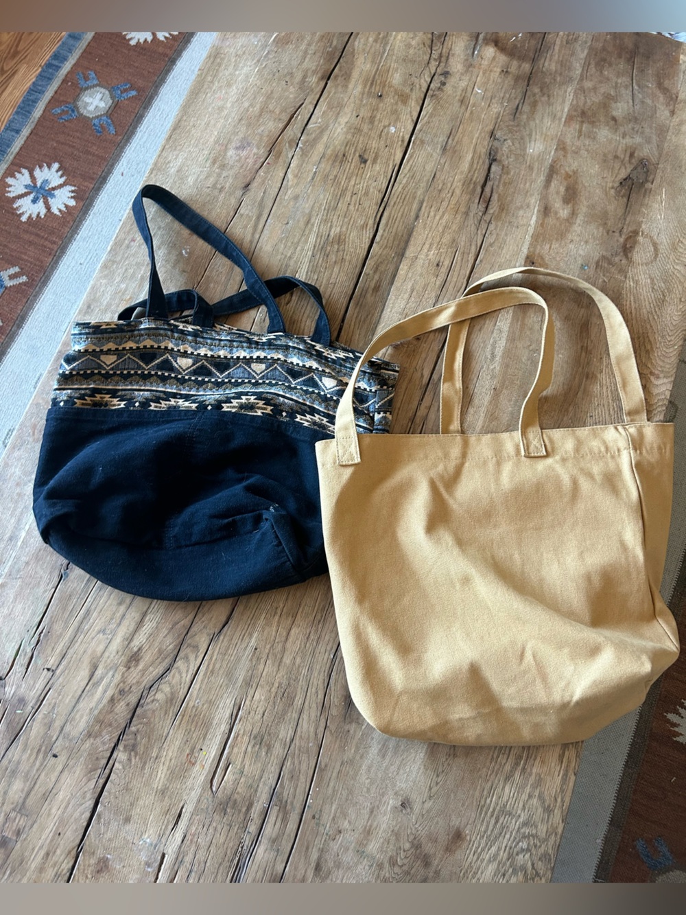 2 Canvas Tote gym Bag bags in Mustard aztec Black - Versatile Everyday Carry